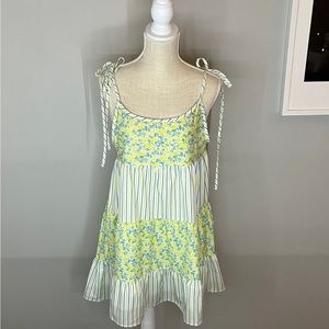 Green and blue tie strap mini tent dress